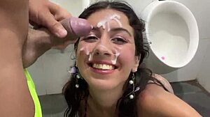 hey skinny lingerie teen takes sloppy facial in locker room then cumwalk waterfall