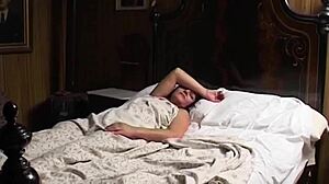 horny italian brunette teases cock while fingering her wet pussy nearby