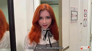 Redhead student moans in passion as teacher cums on her beautiful face