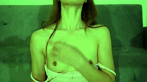 Skinny tattooed babe lotions nipples in teasing solo play