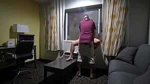 pregnant blonde orgasms wildly with doors open in hotel fuck