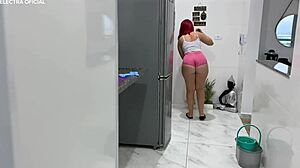 Brazilian maid loves cleaning spotless for boss while teasing in tiny shorts