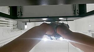 Petite Brunette Slips Off Panties Revealing Tight Pussy Ass