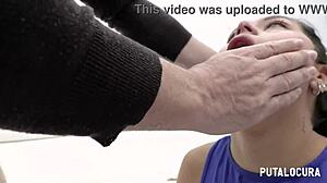 Ready to see sexy Colombian Lorena's throat destroyed by huge cock?