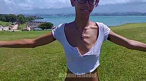 barefoot petite latina flashes tits upskirts downblouse publicly