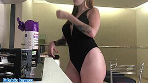 brazilian redhead's see-through tease filled with creampie lunch surprise