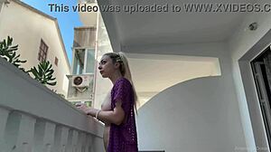 blonde flashing big tits & shaved pussy on balcony 😈🔥