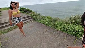 lukas rams cock balls-deep in skinny beach slut's tight pussy