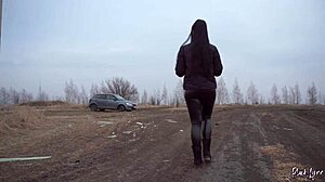 stunning leather legging brunette neighbor cums hard solo in car outdoors?