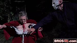 Innocent red riding hood slut rides cock hard on halloween night?