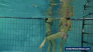 Horny Blondes Rip Clothes Strip In Pool Underwater