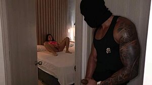 Horny young babe fucks masked intruder right in her bed 🏠🍆💦