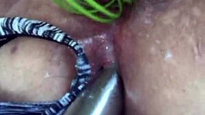 daddy jerks off with daughter's sticky thong in kitchen