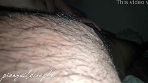 flirty housewife in bed fingers shaved pussy then rides boyfriend's big cock doggystyle before juicy creampie