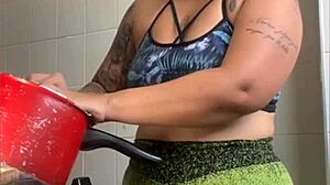wife films cooking vids but flashes her swollen pussy online...