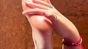 girl slowly lotions her soft feet