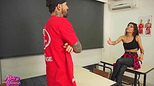 Coming home late to a sexy new teacher with monster cock pounding my wet pussy in class!