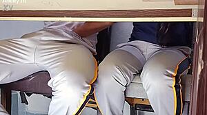 Hot College Coed Flashes Uniform Goes Wild Desk Doggystyle Quickie