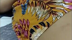 Modeling high heels short dress flashing sweet college panties!