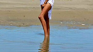 Skinny Latina Model's Small Tits And Ass Bare In Public Beach Shoot!