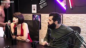 Lady Snow flaunts tits talking cum swallowing fetish