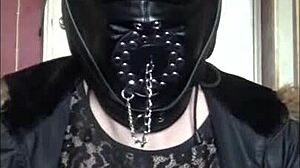 Masked Bisexual Crossdresser Gags On Homemade Dildo Toy