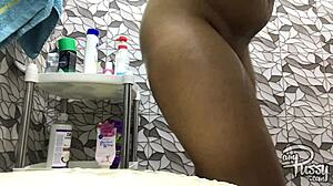 filipina girlfriend shaves fat pussy smooth in homemade shower close-up