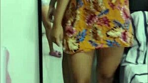 Modeling high heels short dress flashing sweet college panties!