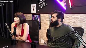 Lady Snow flaunts tits talking cum swallowing fetish