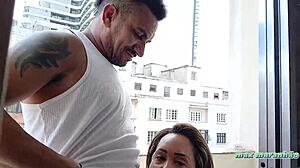fucking busty married latina brunette on apartment balcony publicly