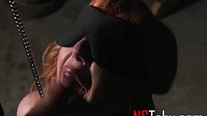 Bound redhead milf begs for rough breeding on bed!