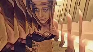 Shemale's Teasing Undress Rips Clothes in Bathroom