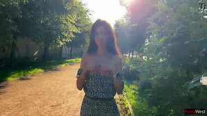 skinny teen flashes upskirt ass plug fishnets public pee outdoor solo