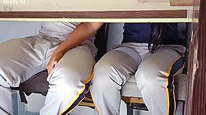Hot College Coed Flashes Uniform Goes Wild Desk Doggystyle Quickie