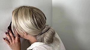 Blonde Glory Hole Slut Deepthroats Stranger's Monster Cock