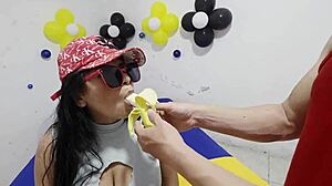 Homeless hitchhiker's new year treat: banana munch during rough outdoor anal