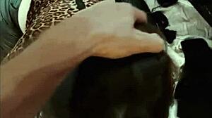 french milf deepthroats rimjobs doggystyle in red satin bodysuit black leather pants heels pov