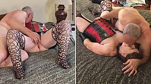 granny bijou fingers pussy then takes creampie missionary