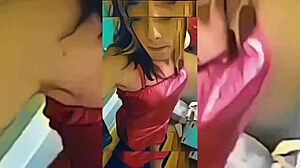 Shemale's Teasing Undress Rips Clothes in Bathroom