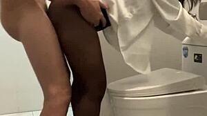 boss creampied thai secretary's shaved pussy in public bathroom ughh