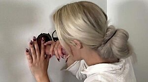 Blonde Glory Hole Slut Deepthroats Stranger's Monster Cock
