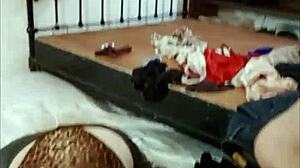 french milf deepthroats rimjobs doggystyle in red satin bodysuit black leather pants heels pov