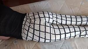 stepmom watches my handjobs and cums on her thongs