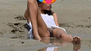 Skinny Latina Model's Small Tits And Ass Bare In Public Beach Shoot!
