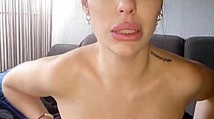 Brunette Hottie Fingers Wet Pussy Moans with Huge Tits on Display