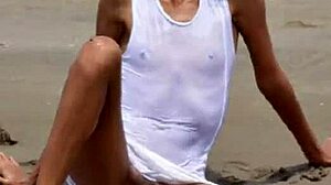 Skinny Latina Model's Small Tits And Ass Bare In Public Beach Shoot!