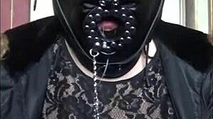 Masked Bisexual Crossdresser Gags On Homemade Dildo Toy