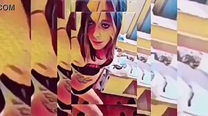 Shemale's Teasing Undress Rips Clothes in Bathroom