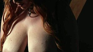 Bound redhead milf begs for rough breeding on bed!