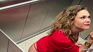 German curly mature wife chats up stranger for quick elevator cheating fuck bent over